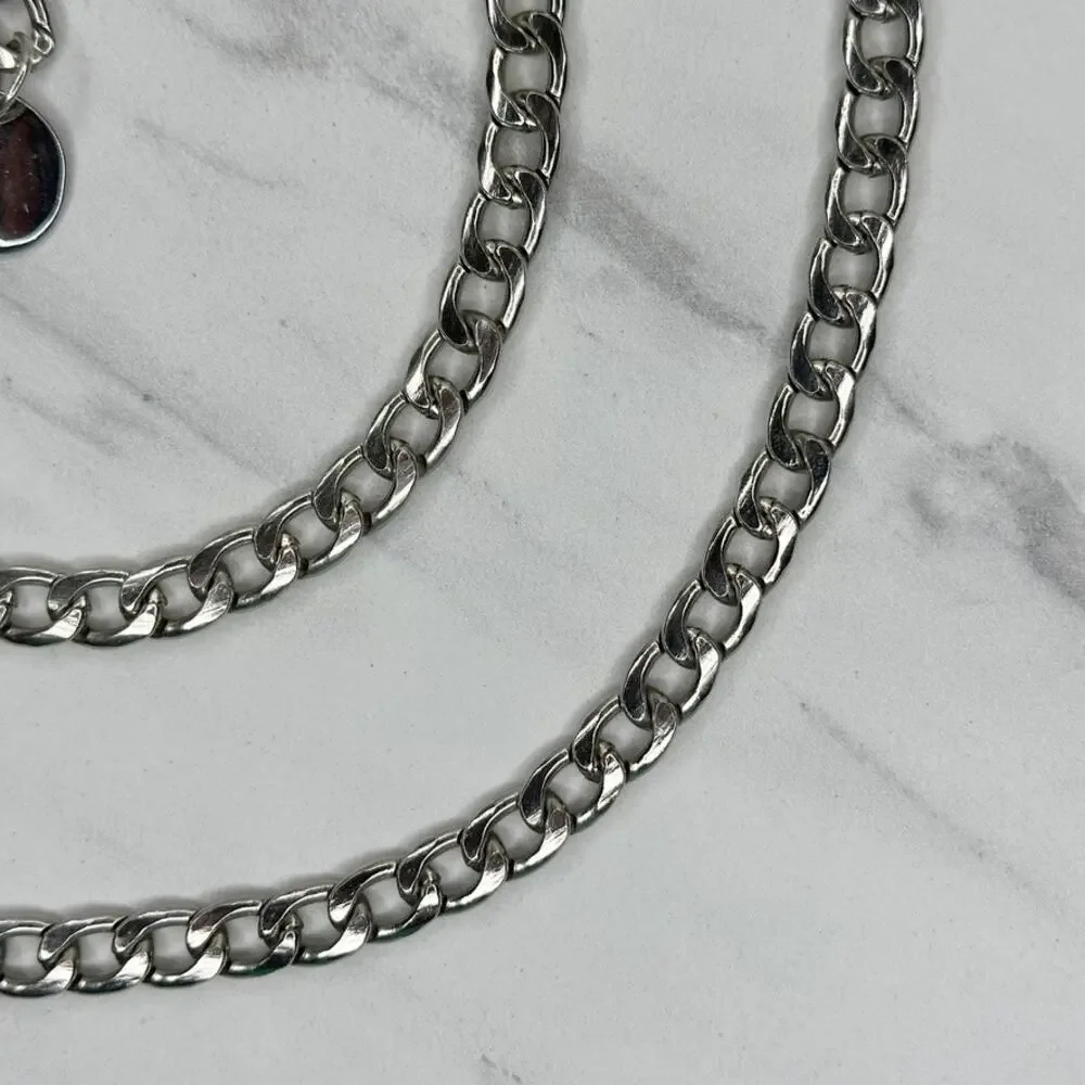 Silver Tone Curb Chain Link Belt Lobster Clasp One Size (OS) ✨